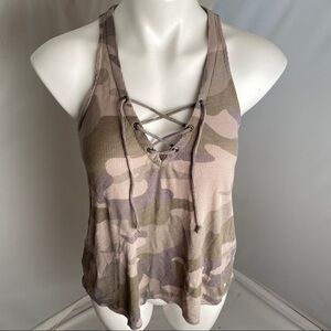 Hollister camouflage lace up tank top